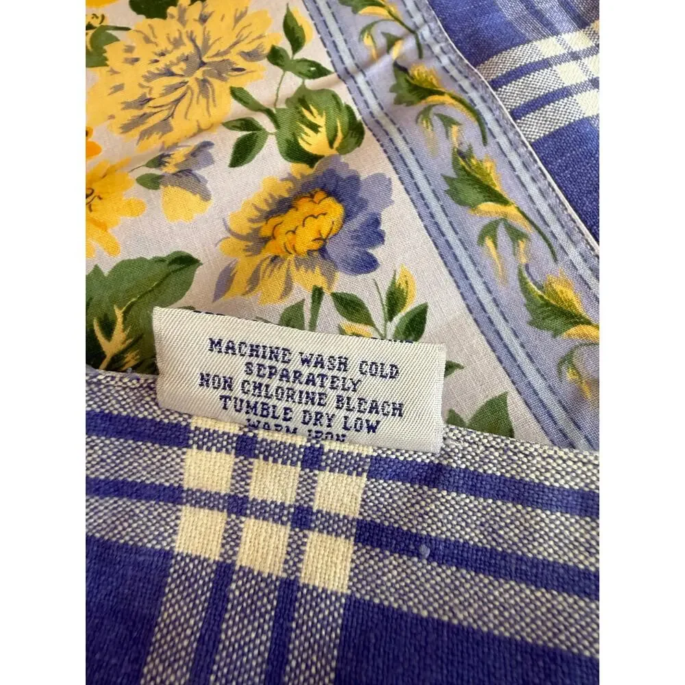 Williams Sonoma Reversible CottonTablecloth Lavender Check Yellow Floral Print